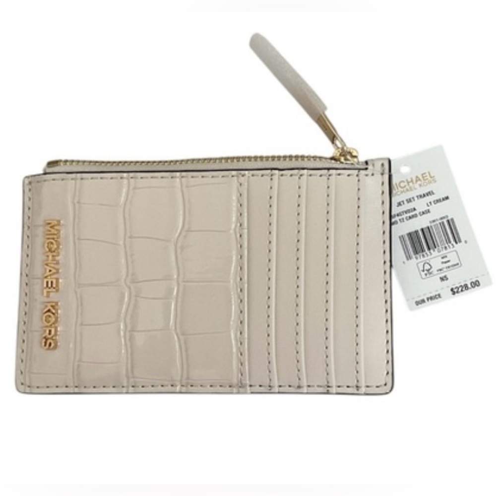 $228 Retail NWT Michael Kors Cream Croc Embossed Card Holder